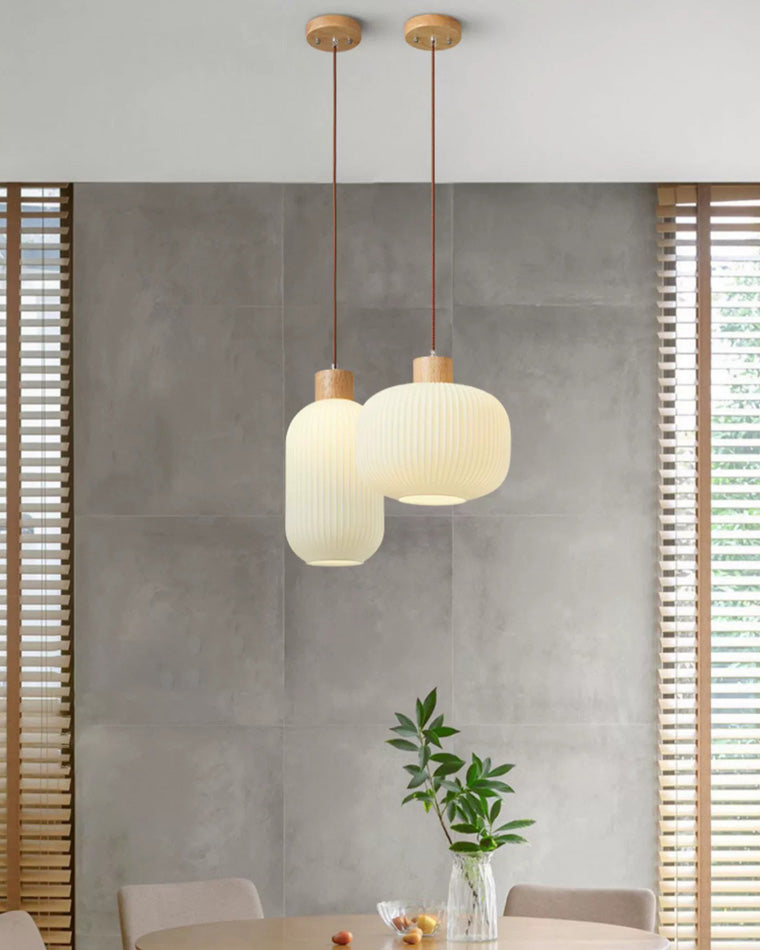 WOMO Ribbed Milk Glass Lantern Pendant Light-WM2115