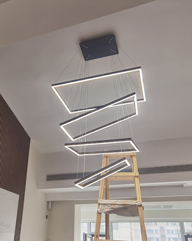 WOMO Black Tiered Rectangular Chandelier-WM2120