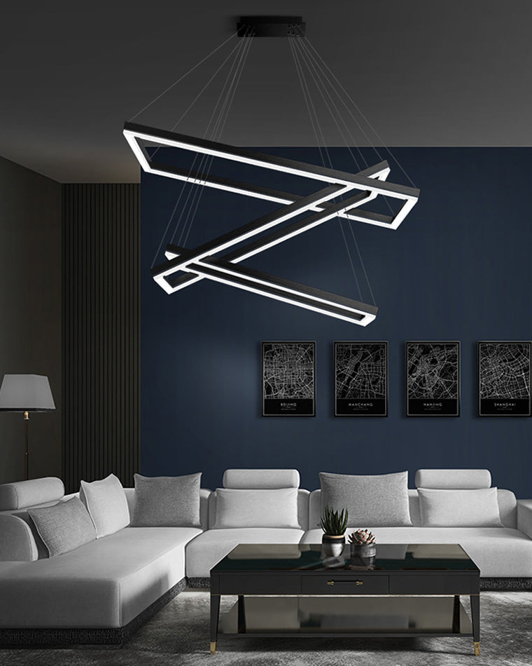WOMO Black Tiered Rectangular Chandelier-WM2120