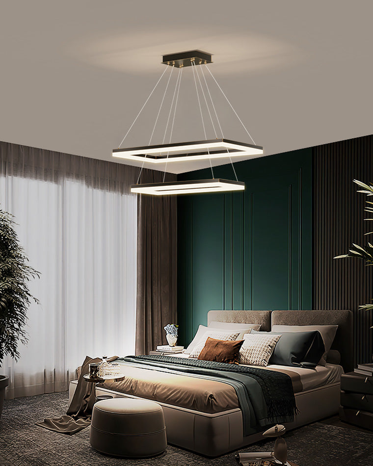 WOMO Black Tiered Rectangular Chandelier-WM2120