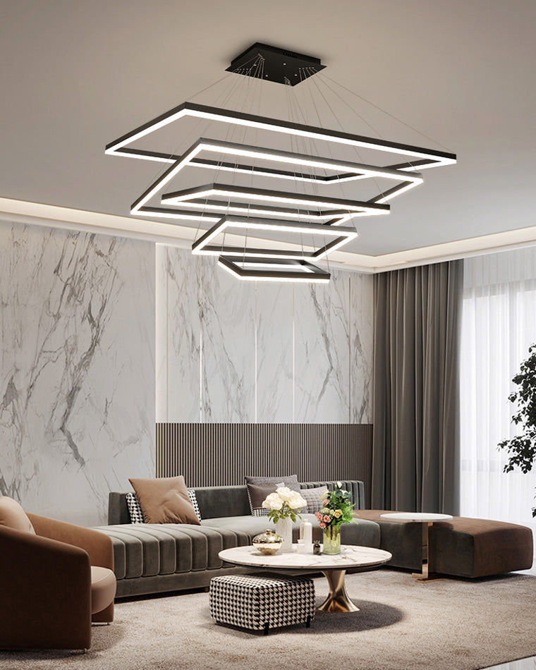 WOMO Black Tiered Rectangular Chandelier-WM2120