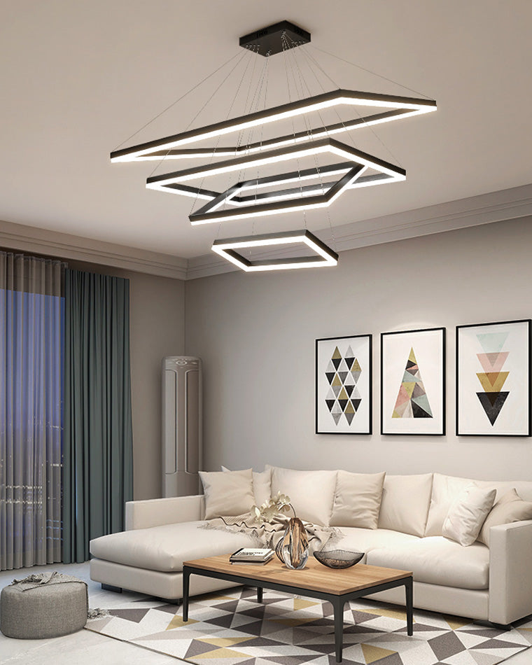 WOMO Black Tiered Rectangular Chandelier-WM2120