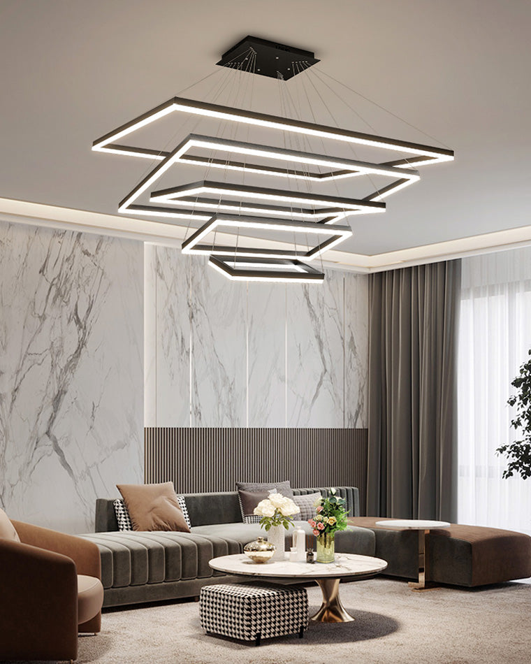 WOMO Black Tiered Rectangular Chandelier-WM2120