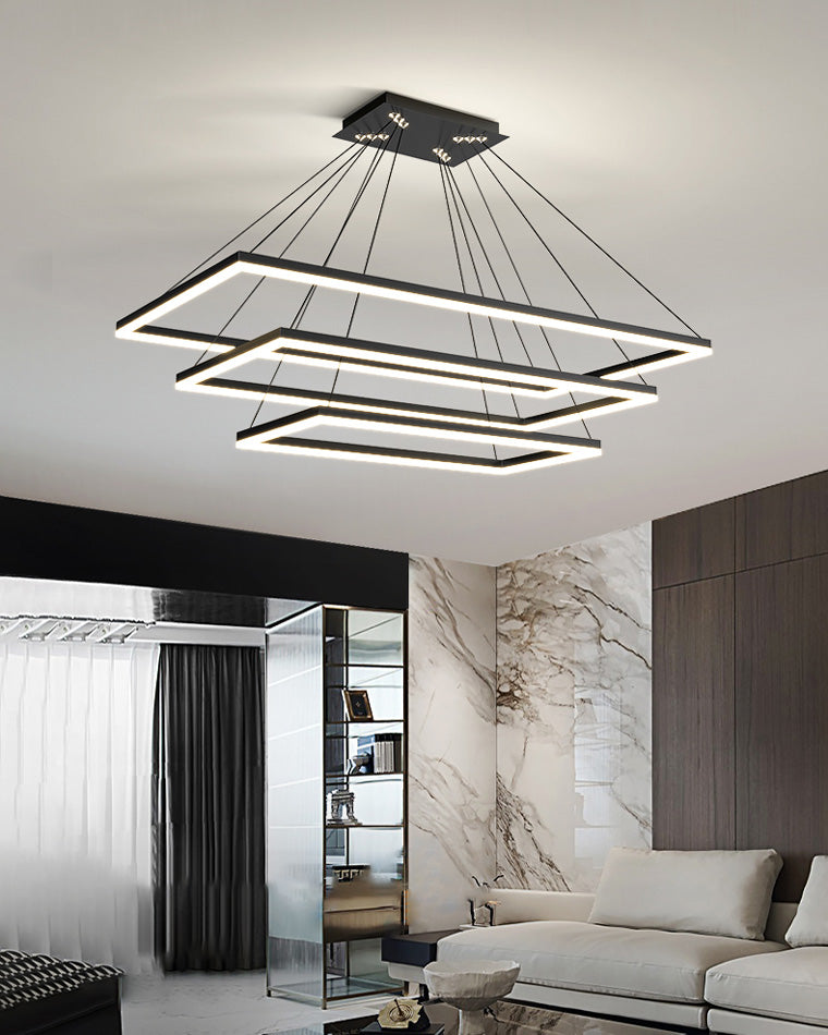 WOMO Black Tiered Rectangular Chandelier-WM2120