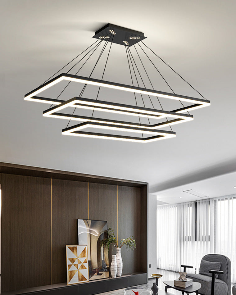 WOMO Black Tiered Rectangular Chandelier-WM2120