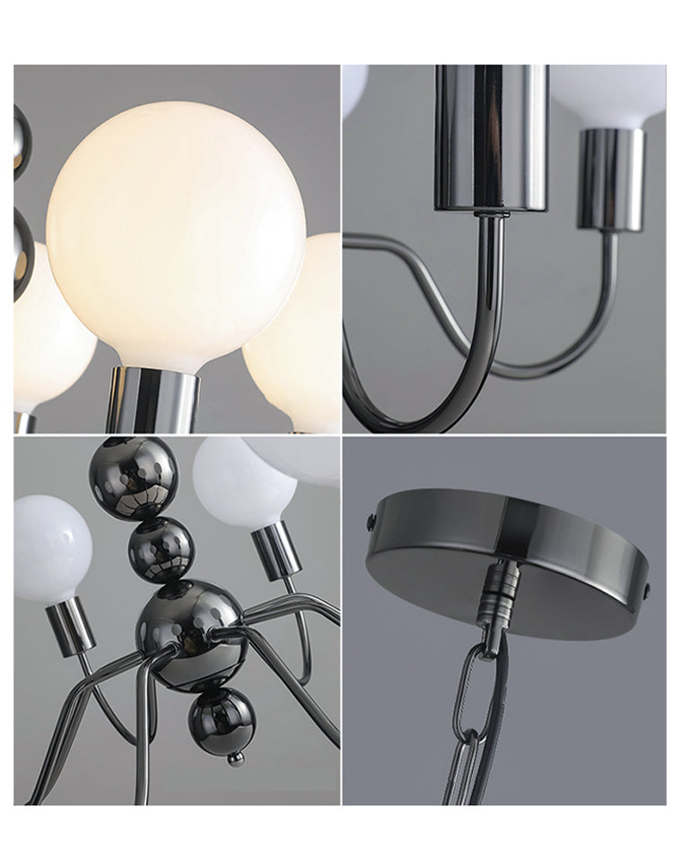 WOMO Glass Globe Black Arm Chandelier-WM2173