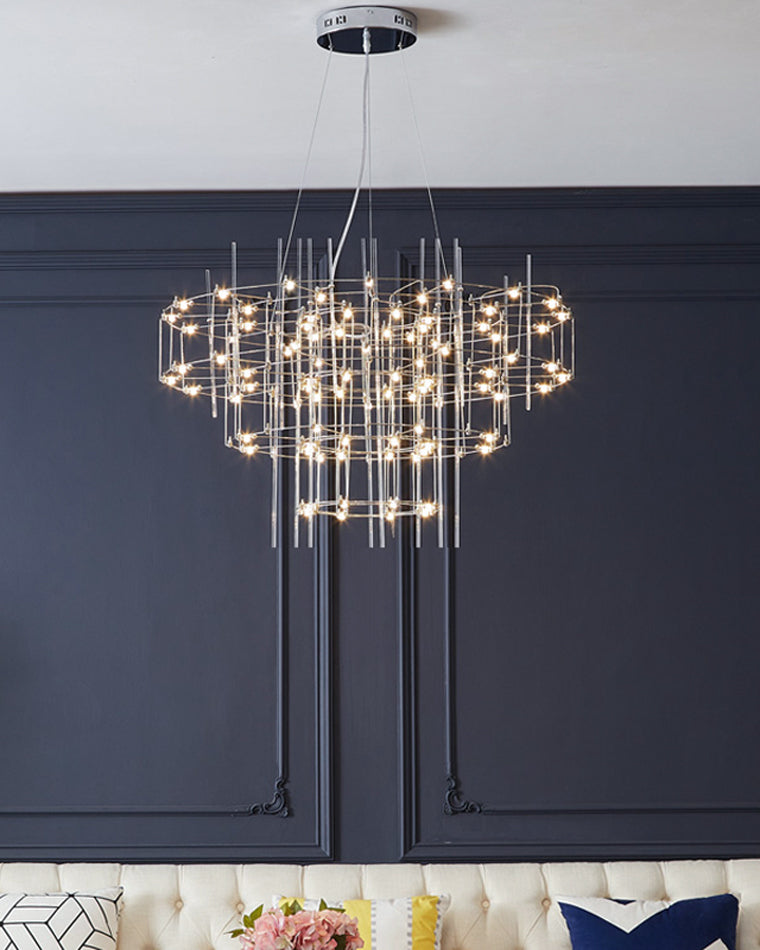 WOMO Tiered Glass Rod Sculptural Chandelier-WM2199