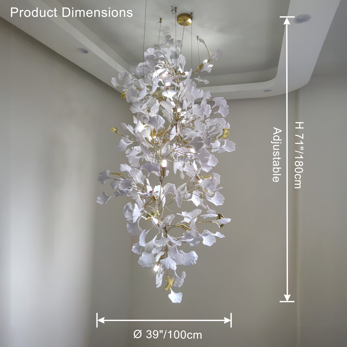 WOMO Ginkgo Long Cascading Foyer Chandelier-WM2206