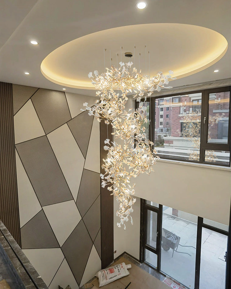 WOMO Ginkgo Long Cascading Foyer Chandelier-WM2206