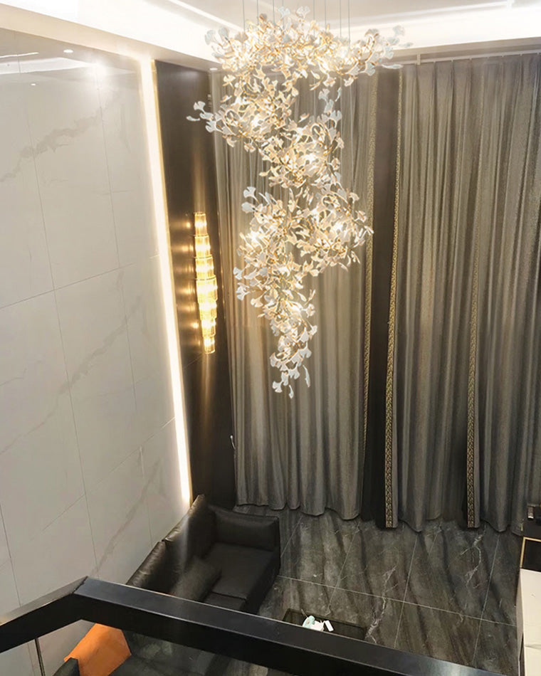 WOMO Ginkgo Long Cascading Foyer Chandelier-WM2206