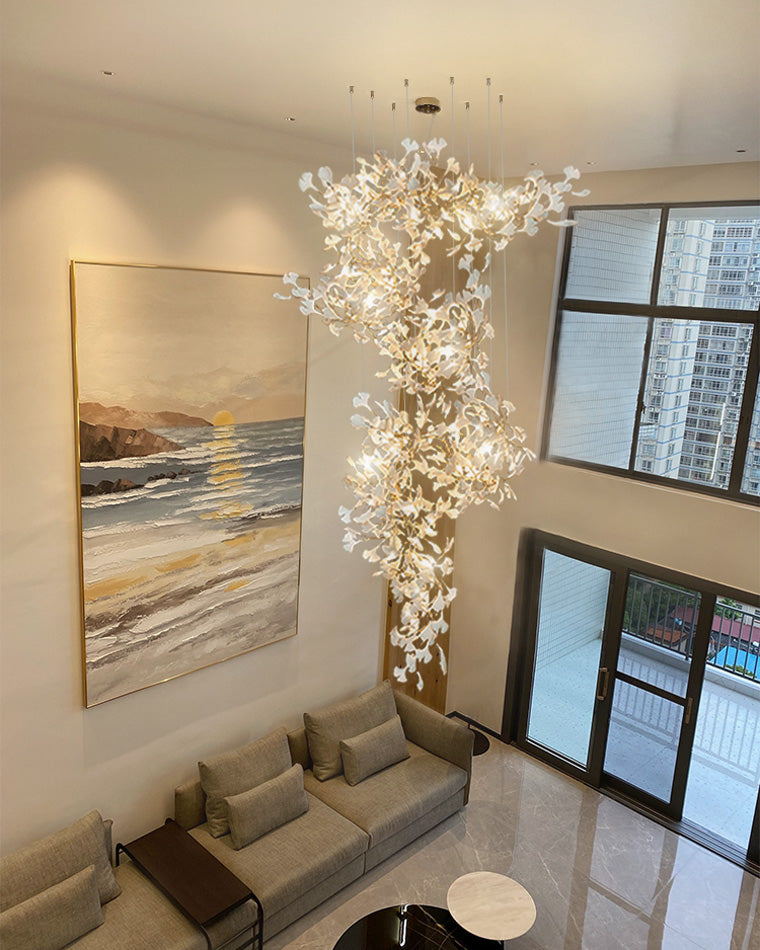 WOMO Ginkgo Long Cascading Foyer Chandelier-WM2206