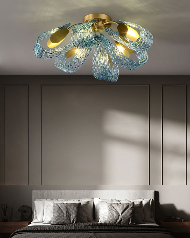 WOMO Peacock Sea Glass Semi-Flush Mount Ceiling Light-WM1111