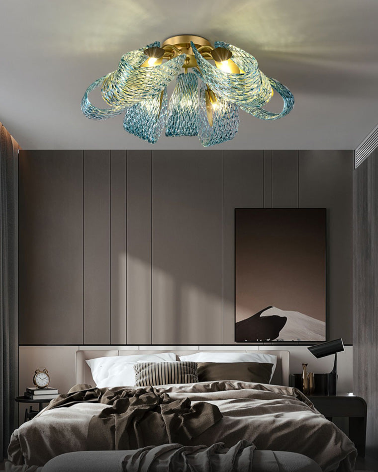WOMO Peacock Sea Glass Semi-Flush Mount Ceiling Light-WM1111