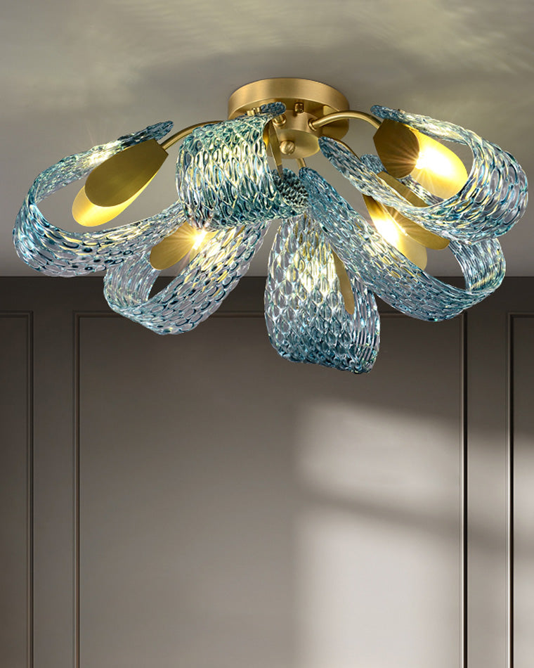WOMO Peacock Sea Glass Semi-Flush Mount Ceiling Light-WM1111