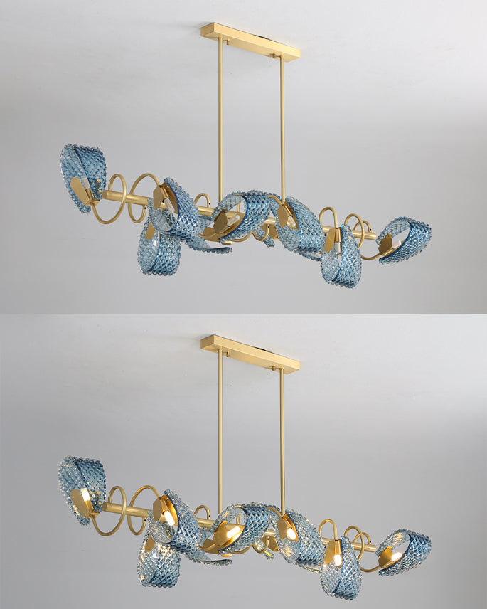 WOMO Peacock Blue Art Glass Linear Chandelier-WM2213c