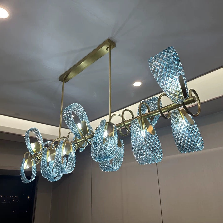 WOMO Peacock Blue Art Glass Linear Chandelier-WM2213c