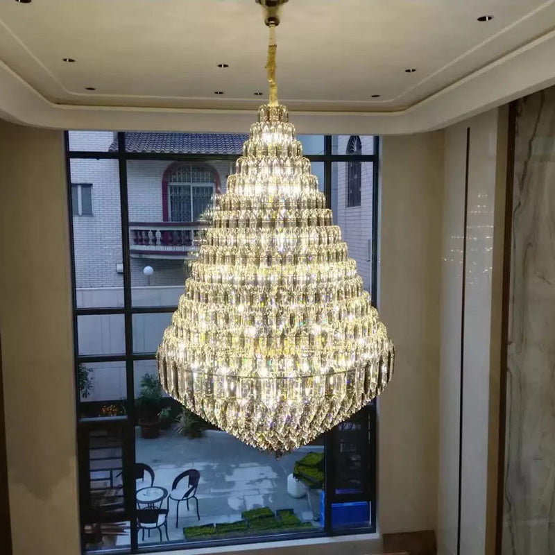 WOMO Stepped Conical Crystal Foyer Chandelier-WM2384