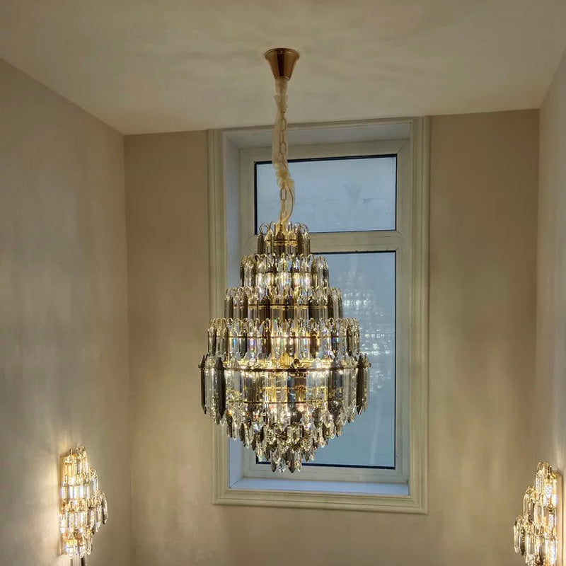 WOMO Stepped Conical Crystal Foyer Chandelier-WM2384