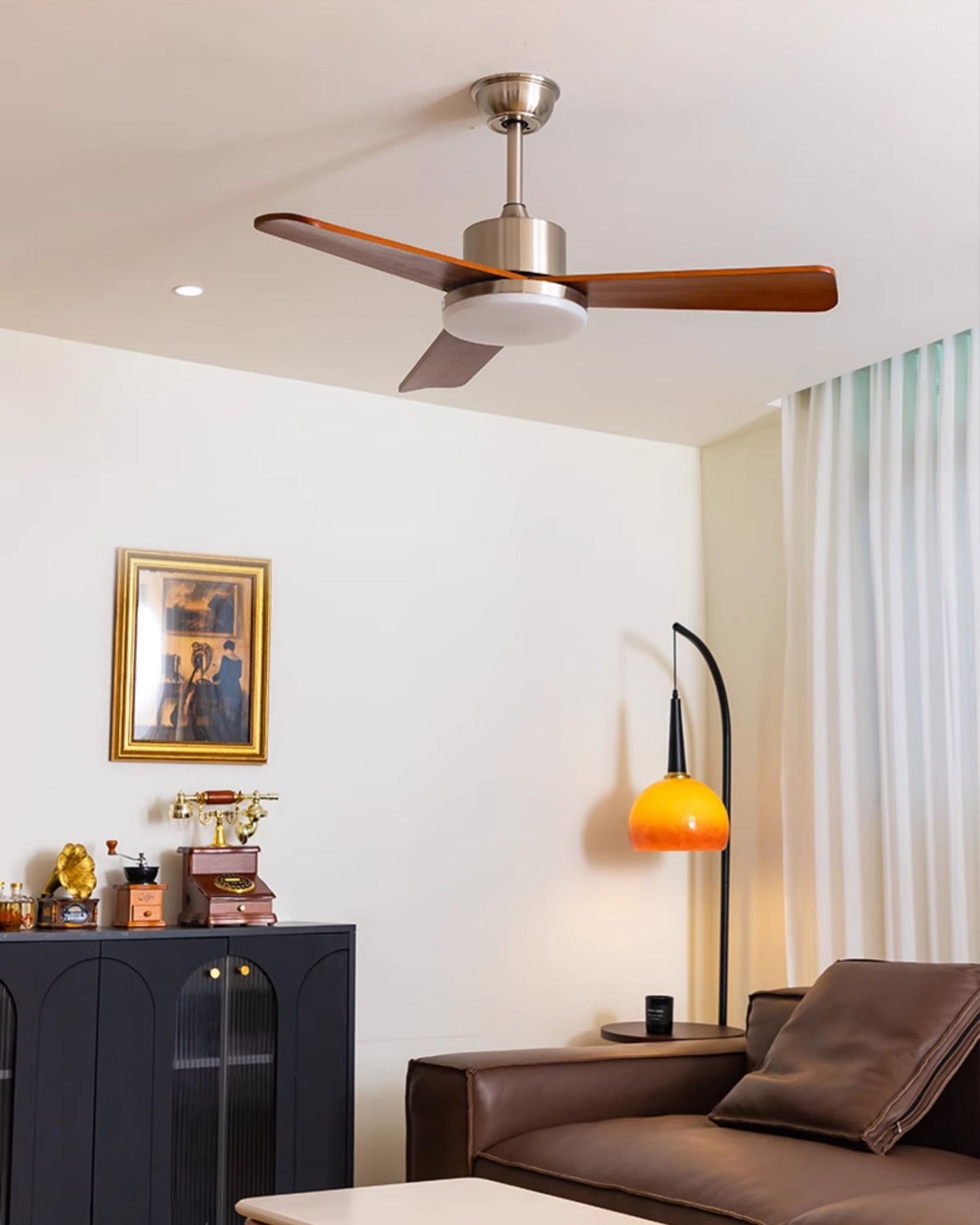 WOMO Silver and Walnut Ceiling Fan Lamp - WM5149