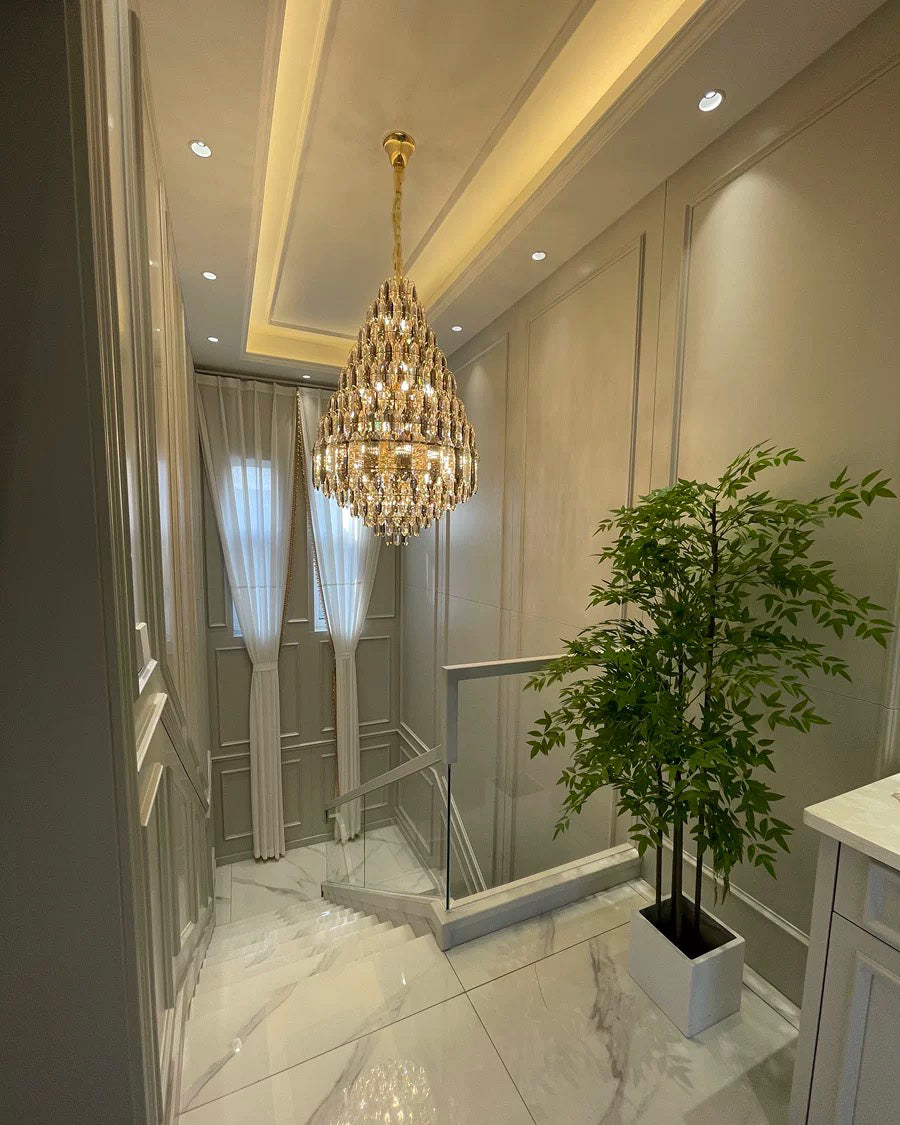WOMO Stepped Conical Crystal Foyer Chandelier-WM2384