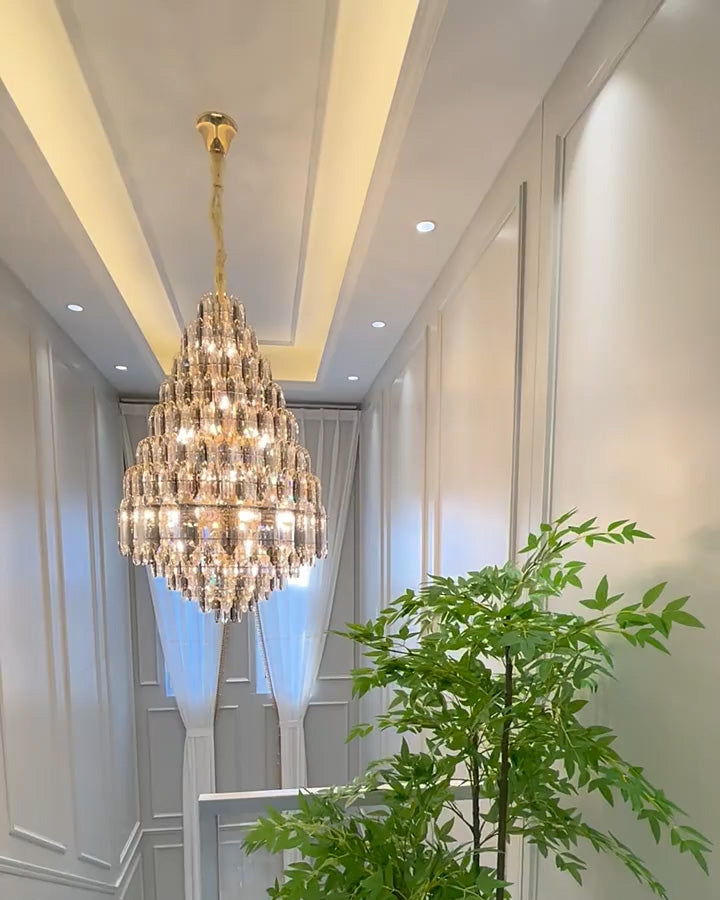 WOMO Stepped Conical Crystal Foyer Chandelier-WM2384
