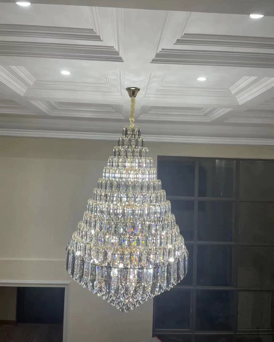 WOMO Stepped Conical Crystal Foyer Chandelier-WM2384