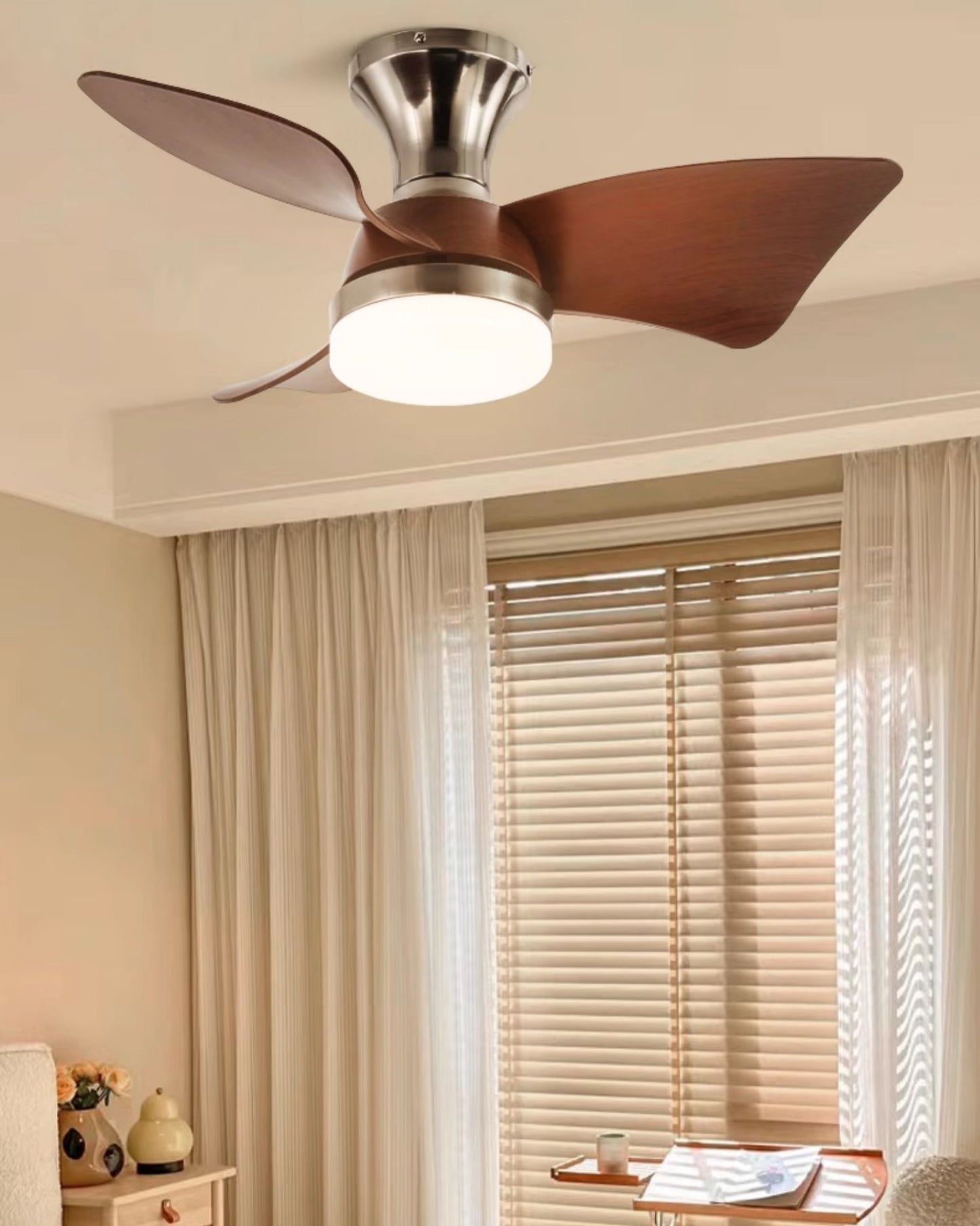 WOMO Small Silver Low Profile Ceiling Fan Lamp - WM5150