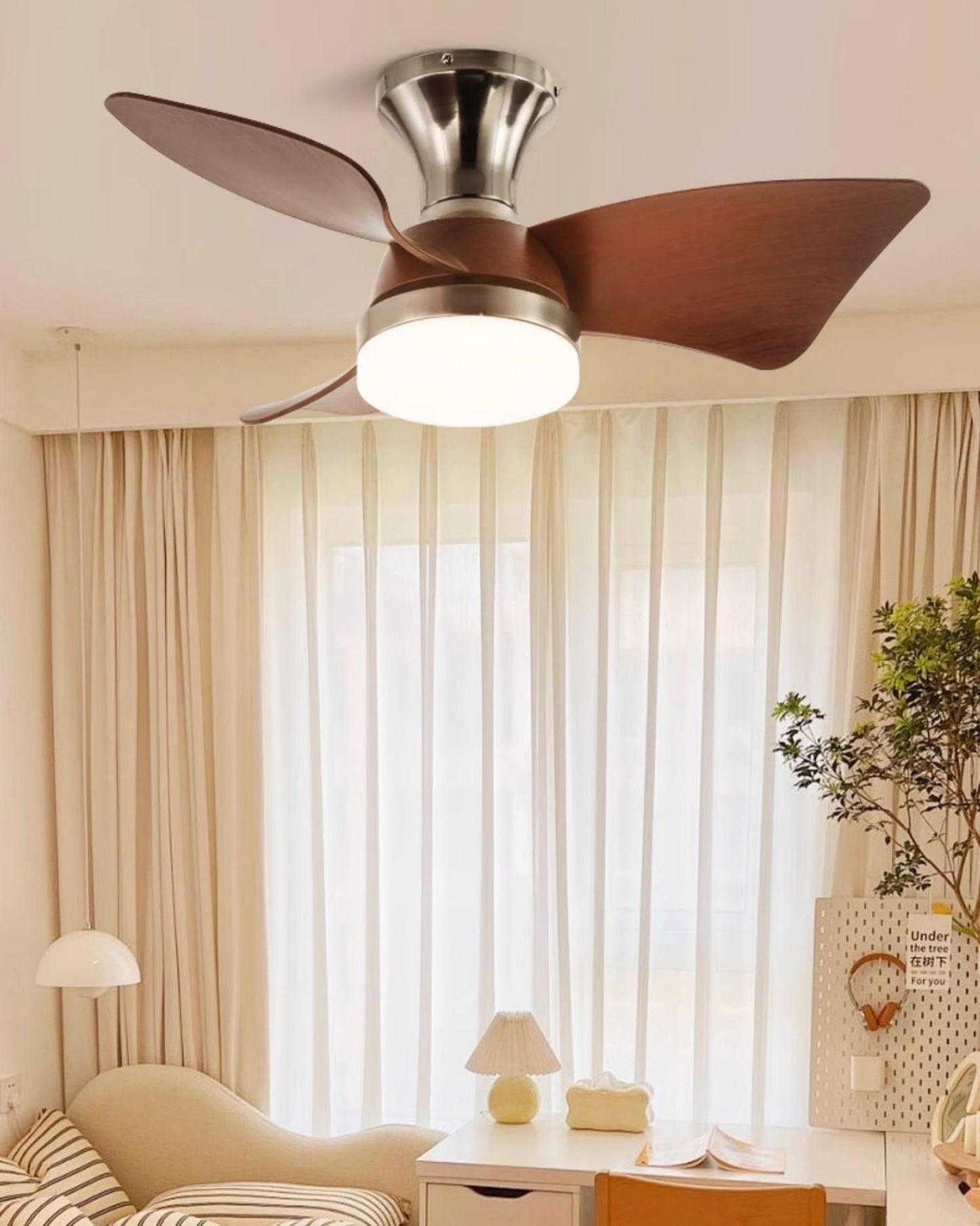 WOMO Small Silver Low Profile Ceiling Fan Lamp - WM5150