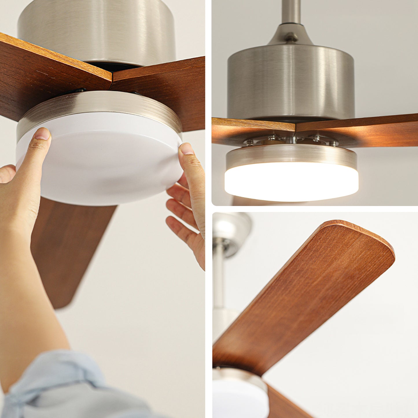 WOMO Silver and Walnut Ceiling Fan Lamp - WM5149