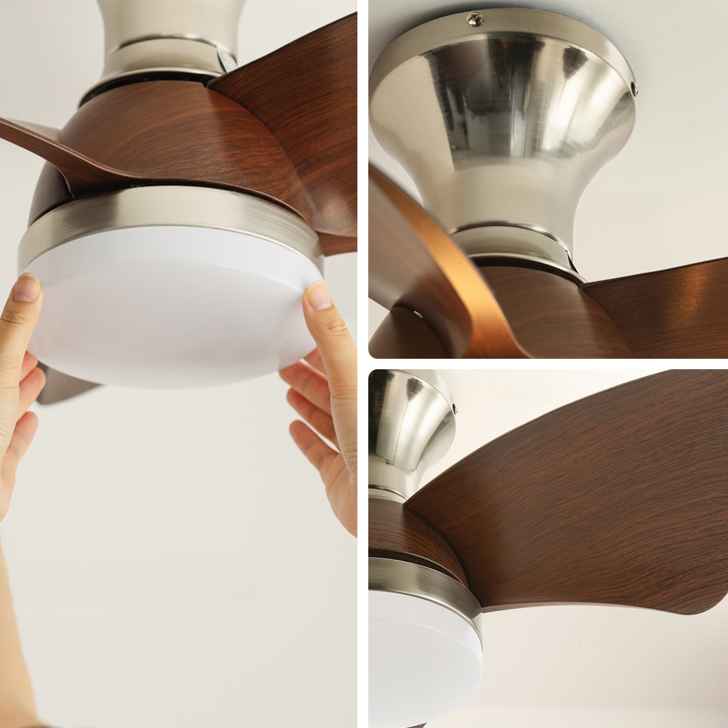 WOMO Small Silver Low Profile Ceiling Fan Lamp - WM5150