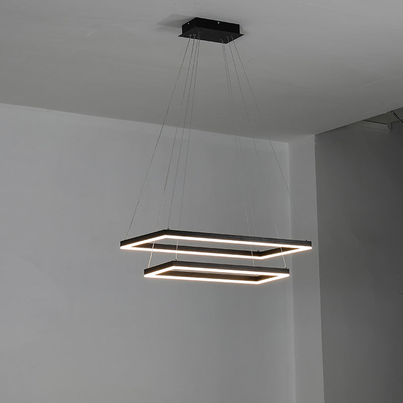 WOMO Black Tiered Rectangular Chandelier-WM2120