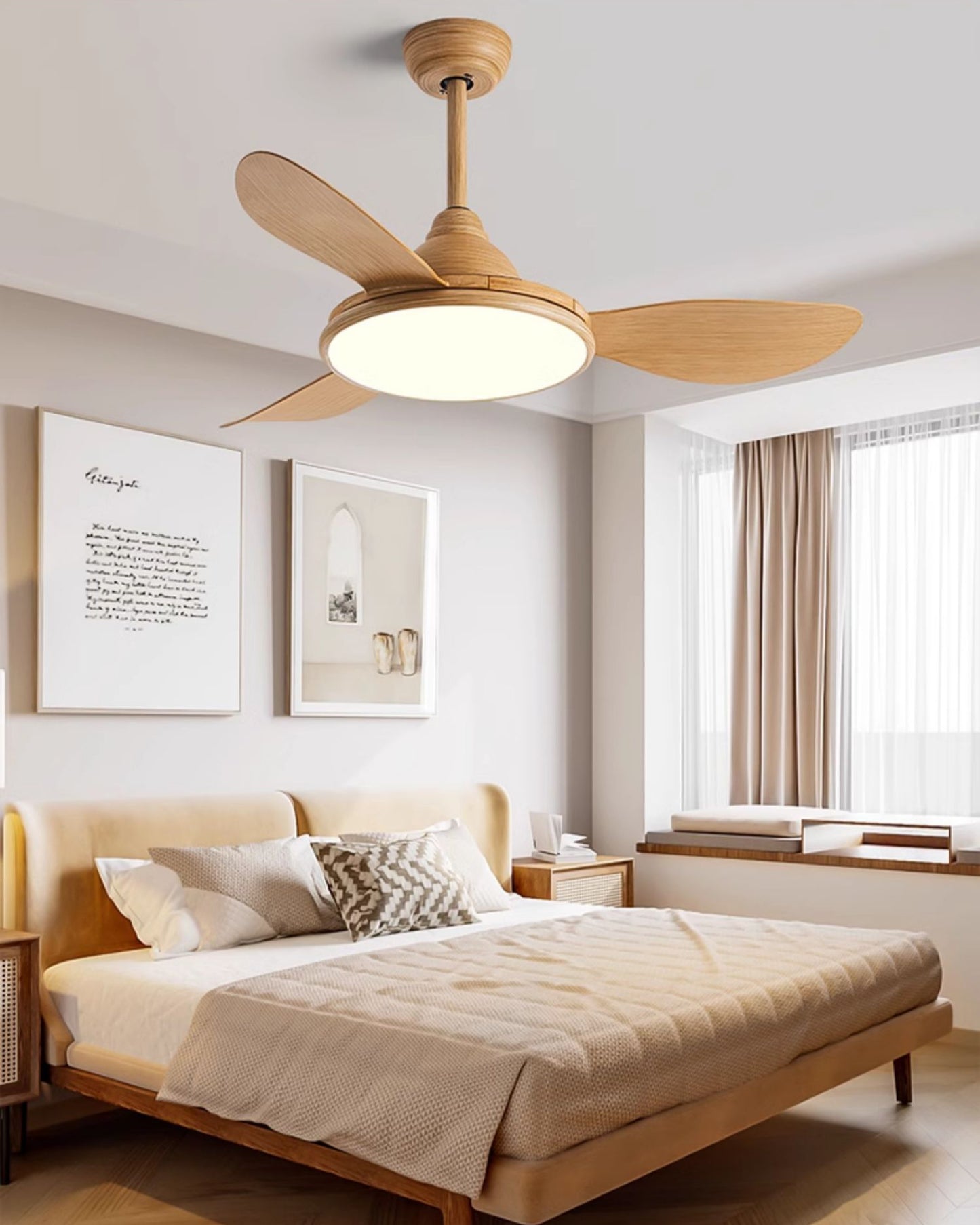 WOMO Modern Oak-look Ceiling Fan Lamp - WM5185