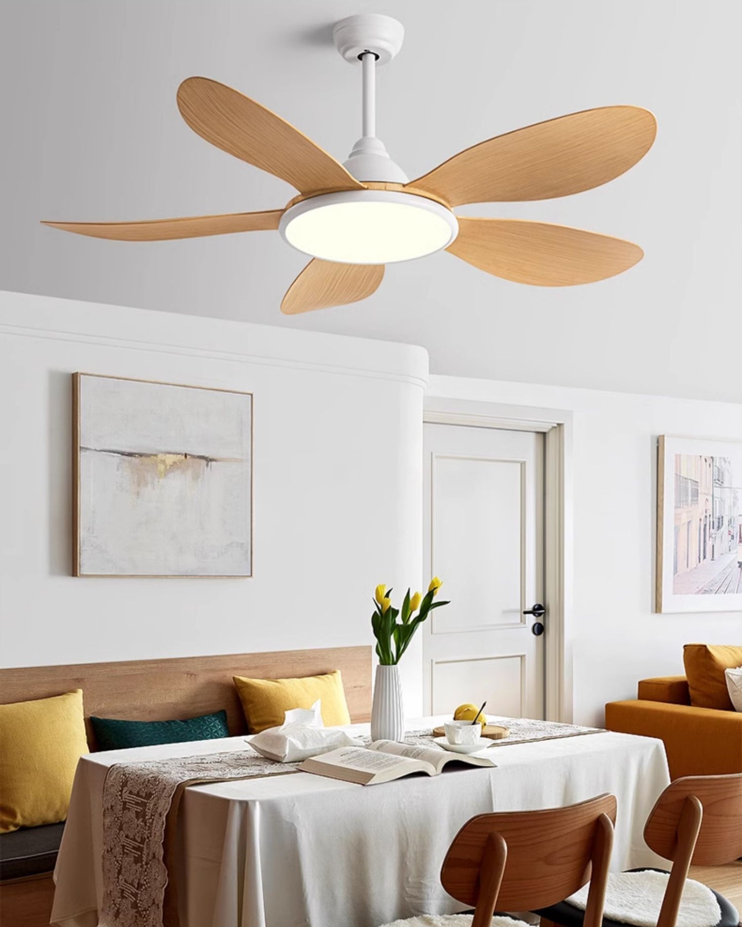 WOMO Modern Oak-look Ceiling Fan Lamp - WM5185