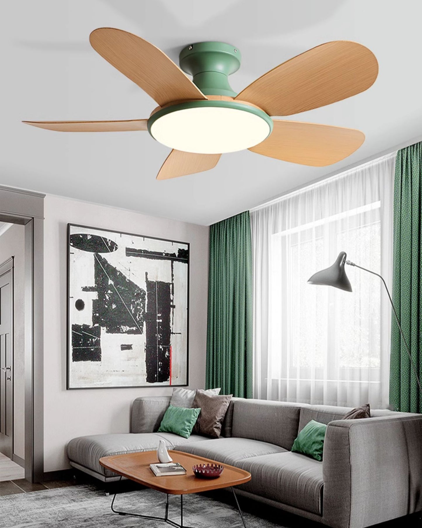 WOMO 5 Blade Low Profile Ceiling Fan Lamp-WM5226