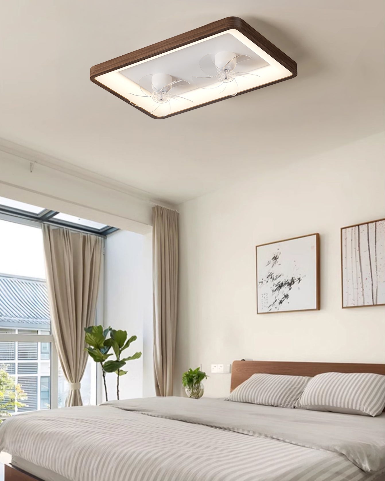 WOMO Dual Retractable Low Profile Ceiling Fan Lamp - WM5273