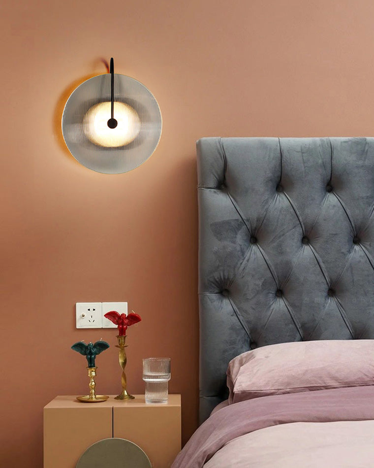 WOMO Ribbed Glass Disc Wall Sconce-WM6028