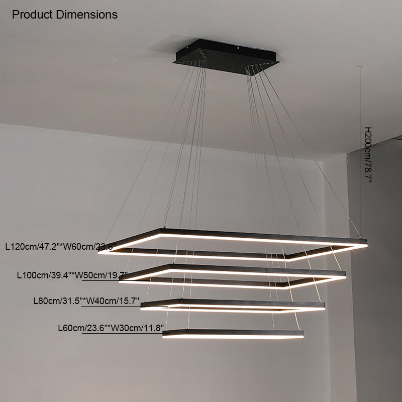 WOMO Black Tiered Rectangular Chandelier-WM2120