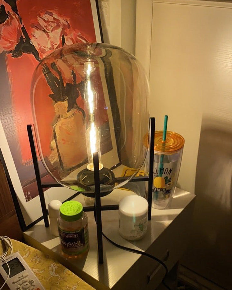 WOMO Smoked Glass Lantern Table Lamp-WM8012