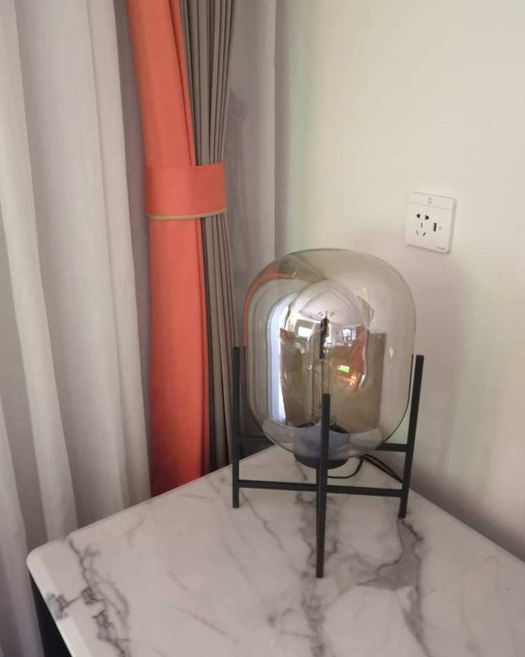WOMO Smoked Glass Lantern Table Lamp-WM8012