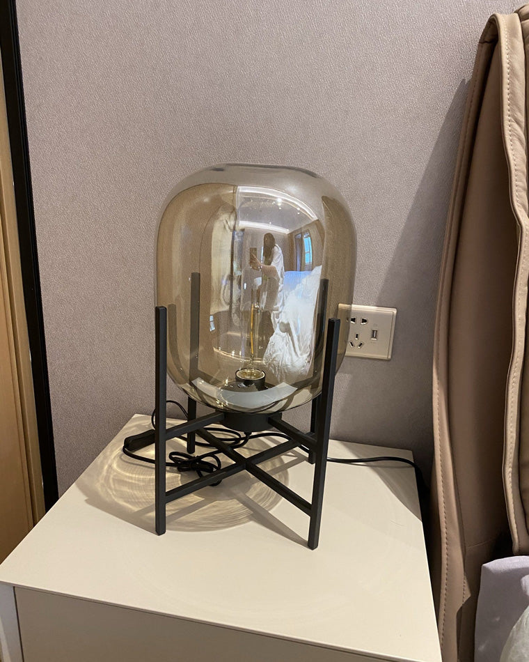 WOMO Smoked Glass Lantern Table Lamp-WM8012