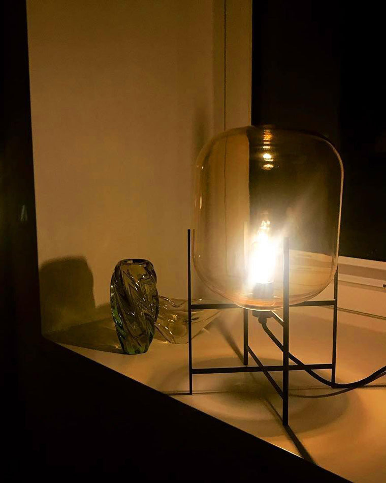 WOMO Smoked Glass Lantern Table Lamp-WM8012