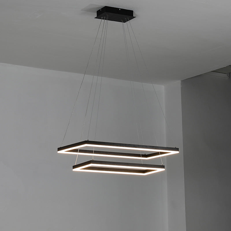 WOMO Black Tiered Rectangular Chandelier-WM2120