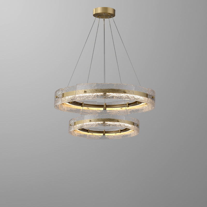 WOMO Hammered Glass Round Brass Chandelier-WM2351