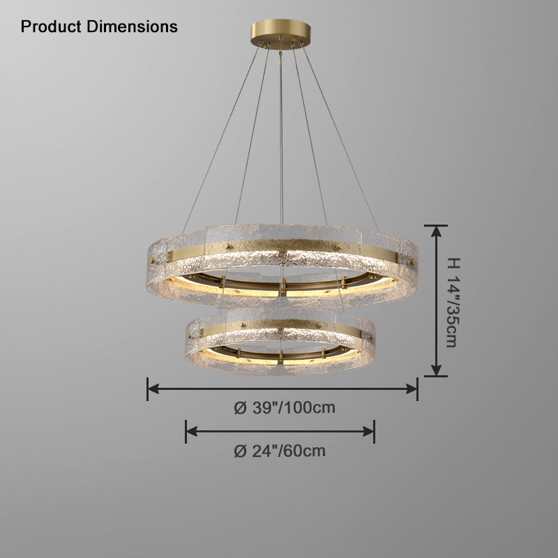 WOMO Hammered Glass Round Brass Chandelier-WM2351
