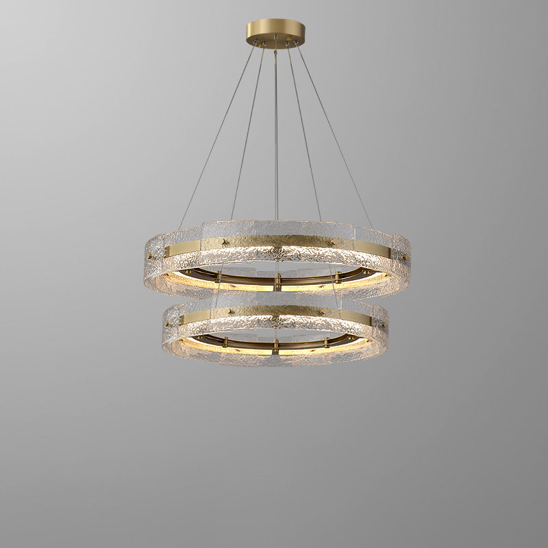 WOMO Hammered Glass Round Brass Chandelier-WM2351