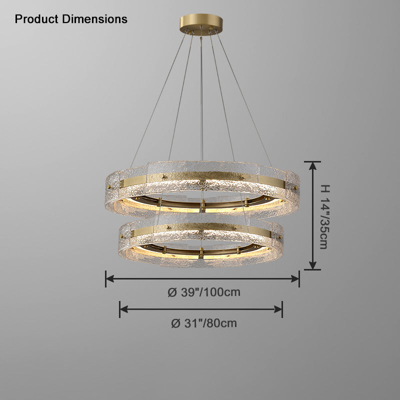 WOMO Hammered Glass Round Brass Chandelier-WM2351