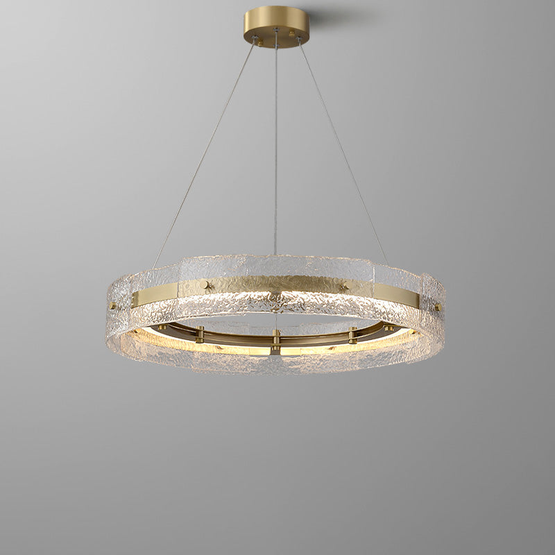 WOMO Hammered Glass Round Brass Chandelier-WM2351