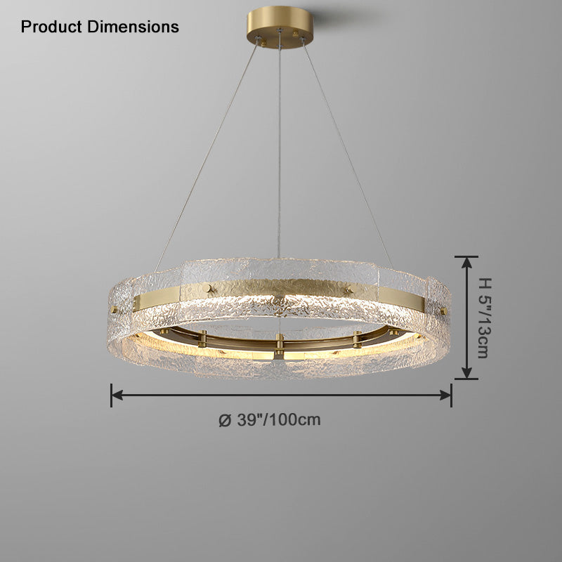 WOMO Hammered Glass Round Brass Chandelier-WM2351