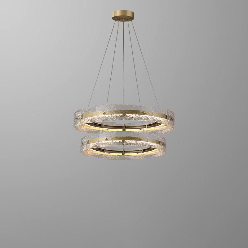 WOMO Hammered Glass Round Brass Chandelier-WM2351