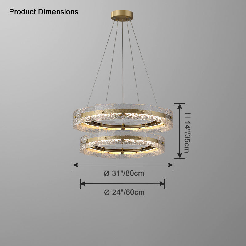 WOMO Hammered Glass Round Brass Chandelier-WM2351
